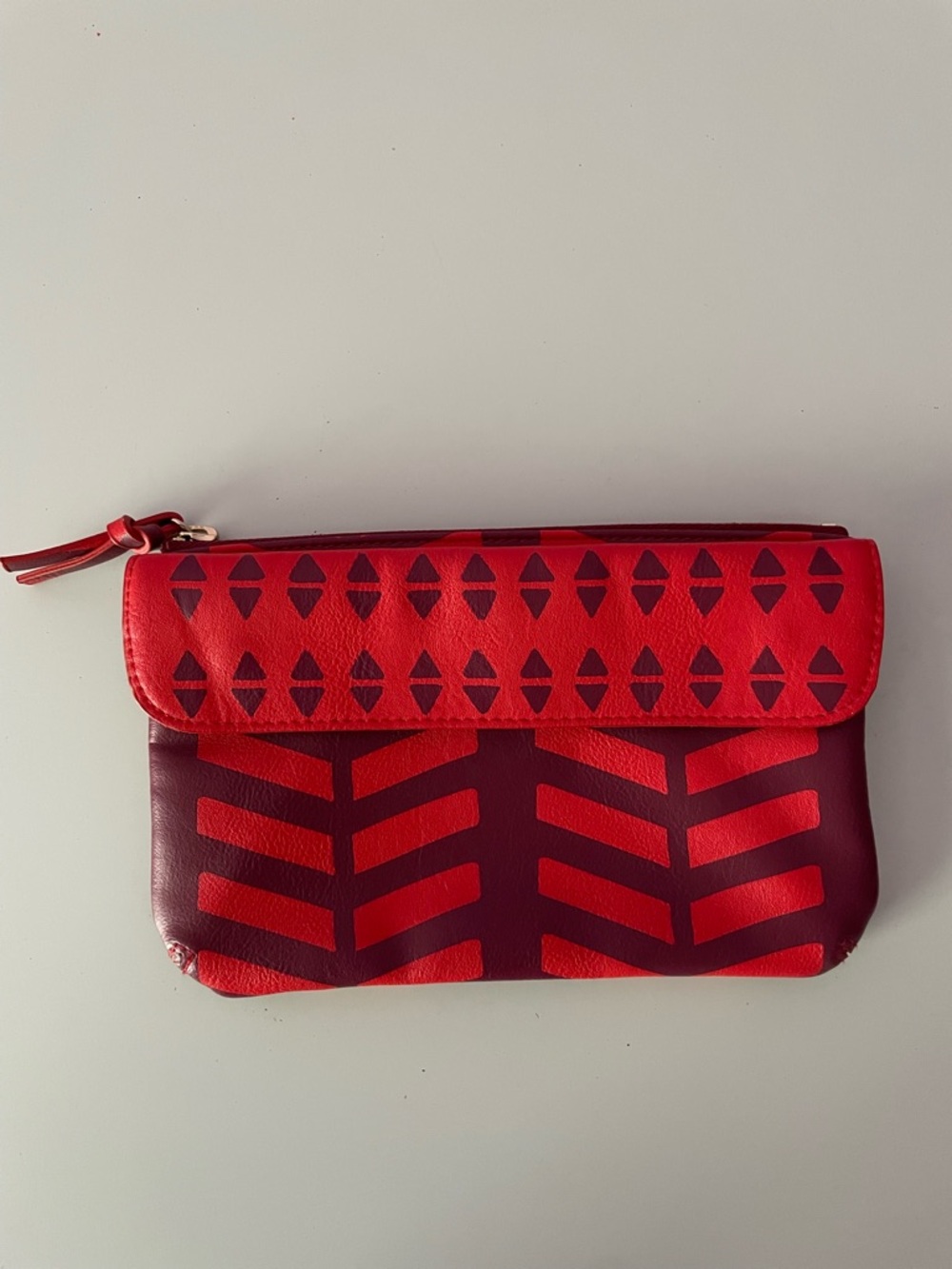 Indigo Red Patterned Clutch with Geometric Motif